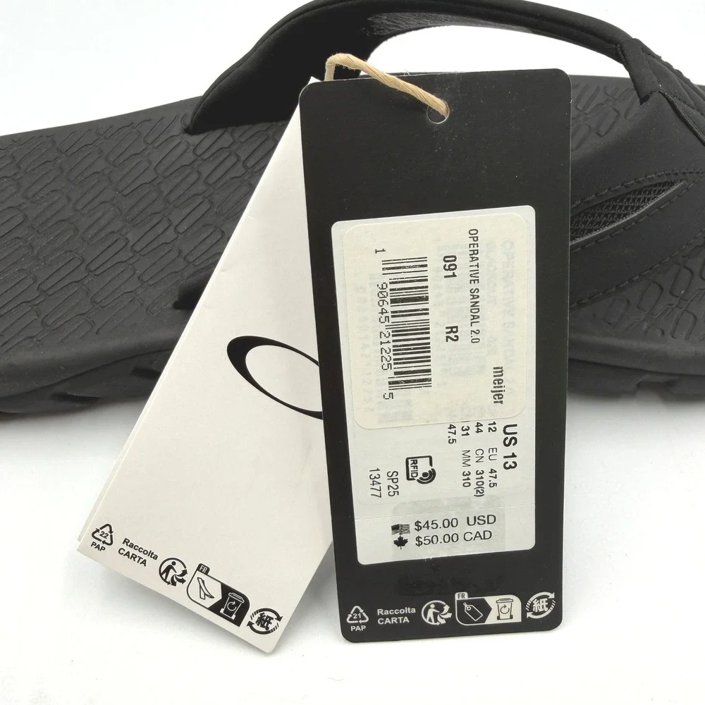 Oakley Operative Sandal 2.0 Mens Size 13 Blackout Sport Flip Flop Black **NEW**